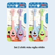 Set of 2 3-sided baby toothbrushes with smiley faces, 3-dimensional soft toothbrush for oral hygiene