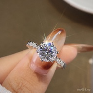 Moissanite 2 Honeycomb Wedding S925 Carat Six-Claw Simulation Diamond Ring Elegant Plating White Gol