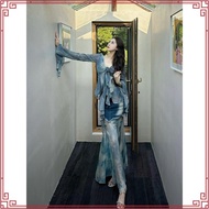 (Trendy2)  Glamorous Blouse Tie Dye Contrast Mesh Front Frill Blouse for Women L106AD939