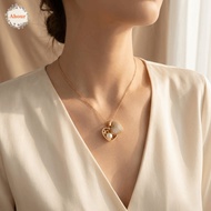 AHOUR Peach Heart Pearl Necklace, Elegant Unique Oyster Necklace, New Stainless Steel Versatile Chai
