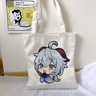 ✆☋✴Genshin Impact Anime Ganyu Print Shopper Bag Kawaii Genshin Account Tote Bag Canvas Foldable Shou