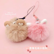 ezlink ez link charm Autumn and Winter Plush Mobile Phone Small Pendant Cute Christmas Antlers Cat Ear Fur Ball Keychain U Disk Bag Hanging Women