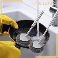 [Amleso2] Kitchen Cleaning Brush Dishwashing Brush Dish Scrubber with Handle Multifunctional for Pots, Pans, Counter Cast Iron Brush