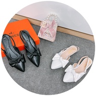 Clearance of doll shoes with open heels, pointed toe, big bow, matte leather