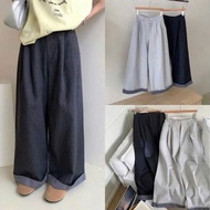 Women's wide-leg culottes scratched silk jeans with striped hem Emix Quan450 _P6K6