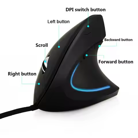 Wired Right Hand Vertical Mouse Ergonomic Gaming Mouse 800 1200 1600 DPI USB Optical Wrist Healthy M