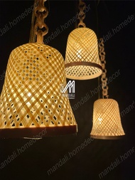 Kap Lampu Gantung Bambu Lampu Dekorasi Model Lonceng Kerajinan Anyaman Bambu
