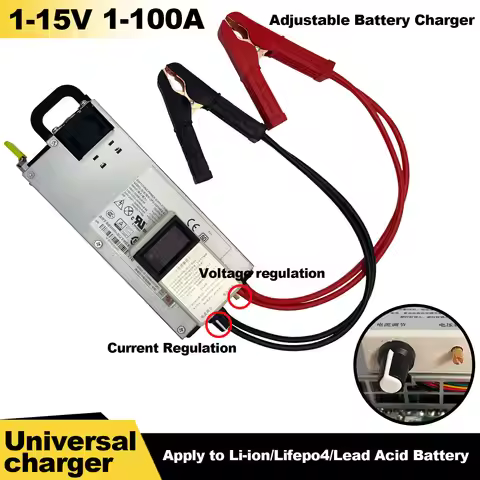 14.6V Lifepo4 Charger 12V 100A Lithium Battery Charger 110V-240V Input 1-15V Adjustable Fast Charger