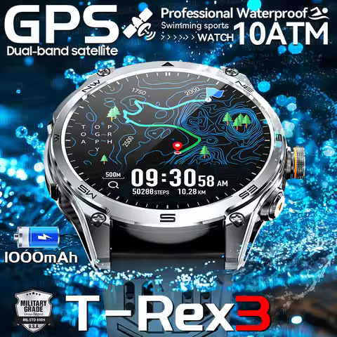 2025 New Outdoors Military T-Rex3 GPS SmartWatch 10ATM Waterproof Swim Watch Built in GPS Compass Vo