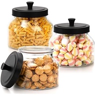 AVLA 3-Piece Glass Jar with Metal Lid, 58oz Transparent Round Biscuit Candy Jar, Food Storage Contai