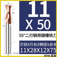 HYH D11-20 Extended Key Slot Milling Cutter 100MM 150MM 55 Degree 2-Blade Tungsten Steel Alloy Two-B