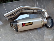 ชุดท่อ NEW  R15 ชุดท่อ MT15 ชุดท่อXSR155+AK14 นิ้วสีเงินปากเคฟล่าเฉียง