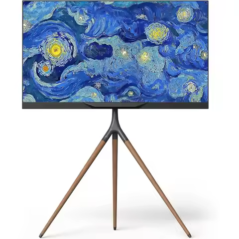 Modern Corner Floor TV Stand with Beech Wood Legs Black for 3265 Inch Screen up to 77 lbs Height Adj