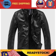 Jaket Kulit PU Berkolar Rider Motor Lelaki Men's PU Leather Jacket Motorcyclist Outwear Windbreaker Baju Jacket Lelaki #