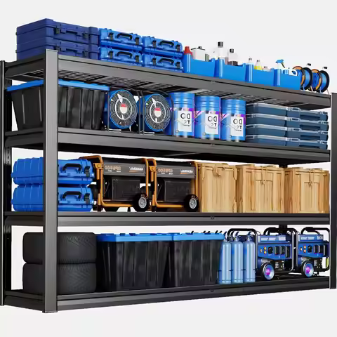67" W Garage Shelving Heavy Duty, 4 Tier Garage Shelves, 68" H Adjustable Storage Shelving Unit, Com