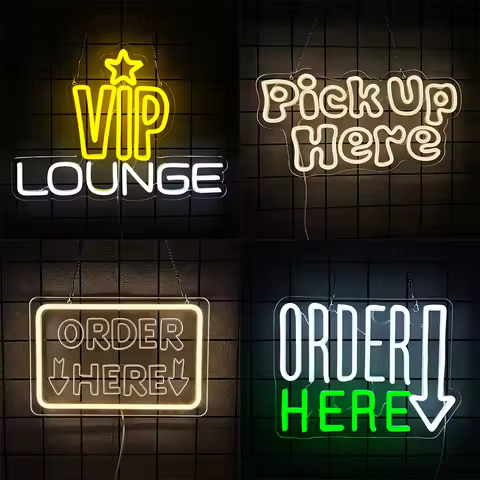Order Here Neon Sign LED Sign for Store Supermarket LED Lights Order Decor Neon Lights Sign for Busi