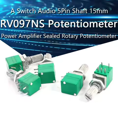 5PCS RV097NS B5K B10K B20K B50K B100K B500K 5K 10K 50K 100K With A Switch Audio 5pin Shaft 15mm Ampl