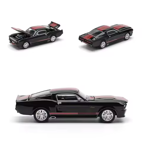 Pop Race 1:64 1967 Mustang GT500 Dark Chrome Diecast Car PR640218 Diecast Model Car
