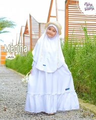 Zahra Olshopp - MEDINA Set - Gamis Putih Polos Anak Perempuan Manasik Haji Set Hijab Syari Bahan Sah