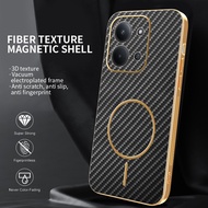 Textured Carbon Fiber Magnetic Phone Case for Xiaomi POCO C65 C71 C75 C85 Plating Frame Shockproof C