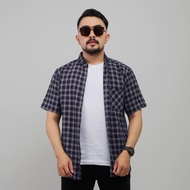 PAKAJI Kemeja Flanel Pendek Kotak Kecil Flanel Premium Flanel Pria Hitam Garis Putih 2064