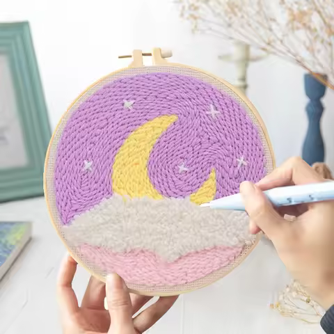 Scenery Moon Punch Needle Embroidery Starter Kits DIY Craft Set Rug Hooking Punch Needle Tool With T