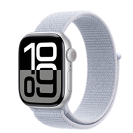 Apple - Apple Watch Series 10 (GPS)；42 毫米銀色鋁金屬錶殼；淺藍卷雲色運動手環