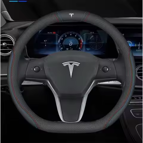 For Tesla Model 3 Model Y Model S Model X Roadster Breathable Anti-slip Leather Car Steering Wheel C
