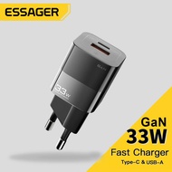 Essager 33W เครื่องชาร์จ Gan ชนิด C USB Qc4.0 PD 3.0การชาร์จอย่างเร็วด่วนสำหรับที่ชาร์จโทรศัพท์มือถือ Samsung 14 13 Xiaomi