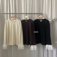 Ami Top (Ami) Long-Sleeved Stretch Shirt With Lace Sleeves