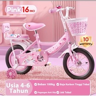 BEIGE Children's Bike 4 Wheels Pink 16 Inch Girls' Bike Frame Bike