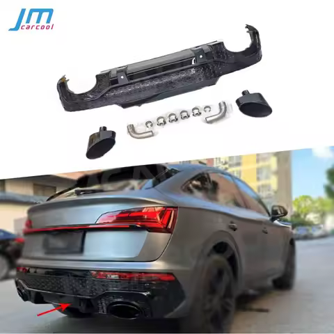 For Audi Q5 RSQ5 Sportback 2020 - 2023 PP Rear Diffuser Lip Spoiler Exhaust Pipe Tips Car Bumper Ext