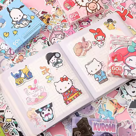 A Box of 60Pcs Cute Hello Kitty Cartoon Stickers, DIY Accounting Stickers, Notebook Decorations