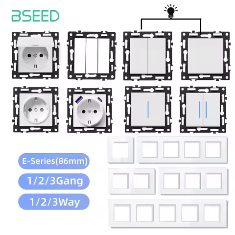 BSEED 1/2/3Way Switch Modules E-Series 86mm Push Button Switch Part with Indicator Light DIY Combina