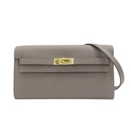 錫器灰 Epsom牛皮 Kelly To Go Wallet 肩背包 W刻 金扣【HERMES 愛馬仕】
