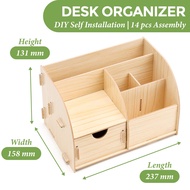Huajie H6024 Desk Organizer DIY Wooden Multipurpose Multilayered Multi Storage Pen Holder Multi Laye