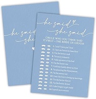 Nuckxy Bridal Shower Game Cards - He Said She Said - 30 Pcs Blue Minimalism Wedding Game Cards, Enga