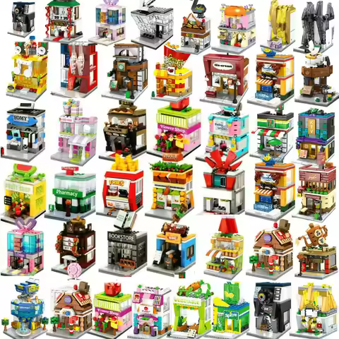 Mini House Building Blocks City Store Street View Snack Street Figures Children's Toys Boys and Girl