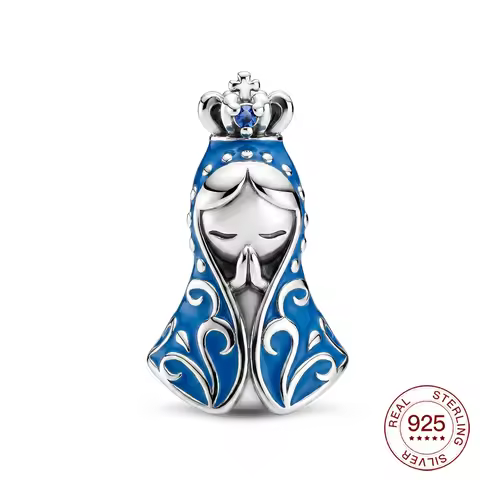 925 Sterling Silver Brazil Aparecida Virgin Mary Beads Crown Praying Charms Jewelry Making For Class