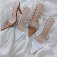 [Hot] High quality 8cm pointed toe transparent straps high heel slippers417