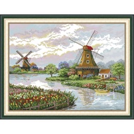 Joy Sunday Stamped Cross Stitch Ktis DMC Threads Chinese Cross Stitch Set DIY Needlework Embroidery Kit- Dutch Windmills