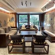 新中式實木沙發客廳簡約黑檀木禪意烏金木別墅直排沙發小戶型