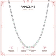FANCIME "Glamour Radiance" October Birthstone Fancy Cut White Opal Sterling Silver Tennis Necklace