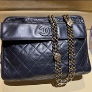 CHANEL 經典菱格「雙鍊」小金扣黑色流蘇相機包稀有款式 ｜附前翻口袋｜黑色小羊皮｜老香金釦｜正品