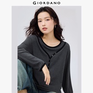 GIORDANO ผู้หญิง  เสื้อยืด 2 ชิ้น เสื้อยืดคอกลม แขนยาว นุ่ม เรียบ สบาย แฟชั่น เสื้อยืดลำลอง 18324809