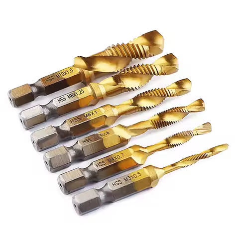 1/4" Tap Drill Bit and Tap Integrated 6pcs Combination HSS Machine Hand Thread Drilling Tool Hex Squ