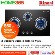 Rinnai 3 Burners Built-In Glass Hob RB-983G - FREE INSTALLATION