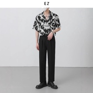 [Hot Sale] Top Korean Loose High-End Drape Short-Sleeved Shirt Men's Trendy Ruffian Handsome Ink Non