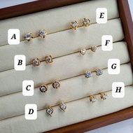 [READY STOCK] Subang Emas 750 Berbatu Zirconia/Swiss Gold Earrings 750 Gold with Zirconia Stone 750金