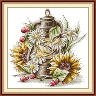 Joy Sunday Stamped Cross Stitch Ktis DMC Threads Chinese Cross Stitch Set DIY Needlework Embroidery Kit-Sunflower and Lamp